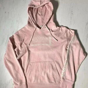VANS Sweatshirt Women’s Size Small Pink Hoodie Pullover Checkered Sleeves Mauve